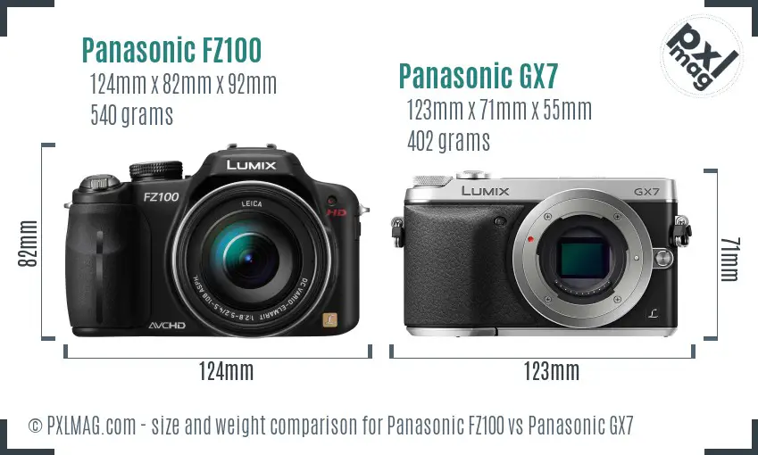 Panasonic FZ100 vs Panasonic GX7 size comparison