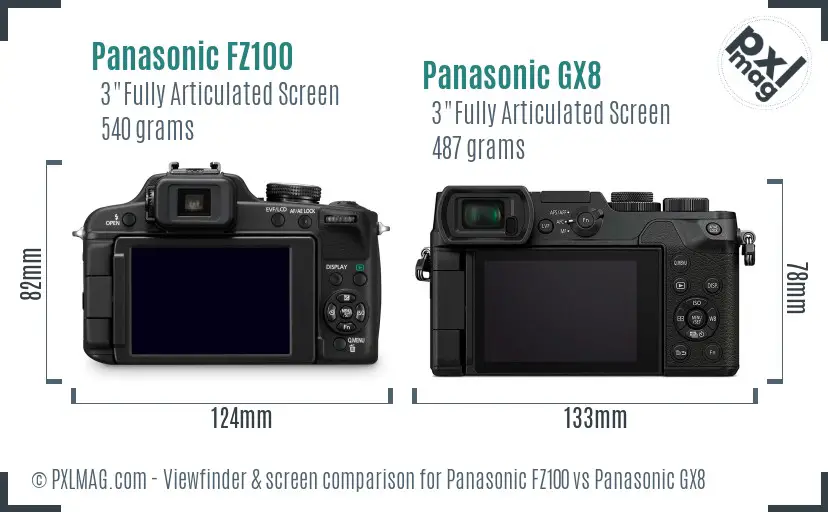 Panasonic FZ100 vs Panasonic GX8 Screen and Viewfinder comparison