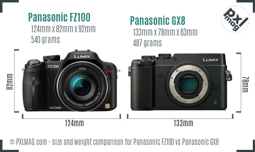 Panasonic FZ100 vs Panasonic GX8 size comparison