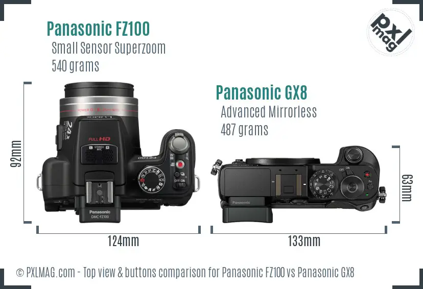 Panasonic FZ100 vs Panasonic GX8 top view buttons comparison