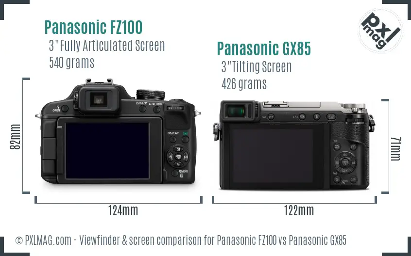 Panasonic FZ100 vs Panasonic GX85 Screen and Viewfinder comparison
