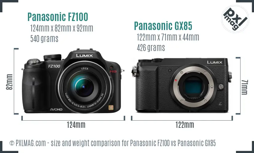 Panasonic FZ100 vs Panasonic GX85 size comparison