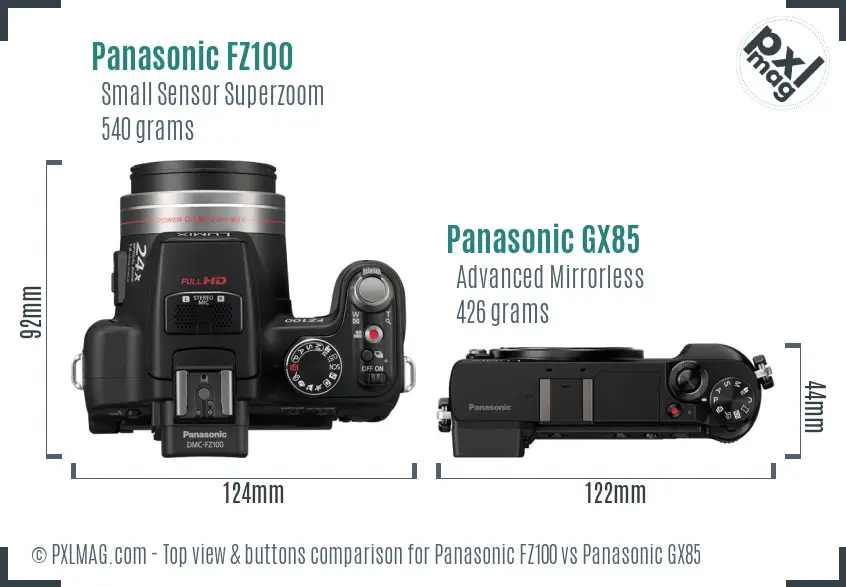 Panasonic FZ100 vs Panasonic GX85 top view buttons comparison