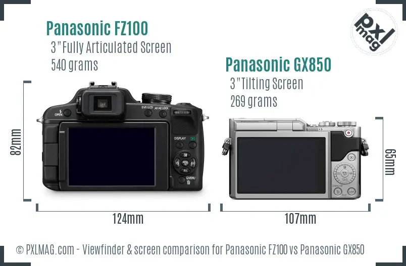 Panasonic FZ100 vs Panasonic GX850 Screen and Viewfinder comparison