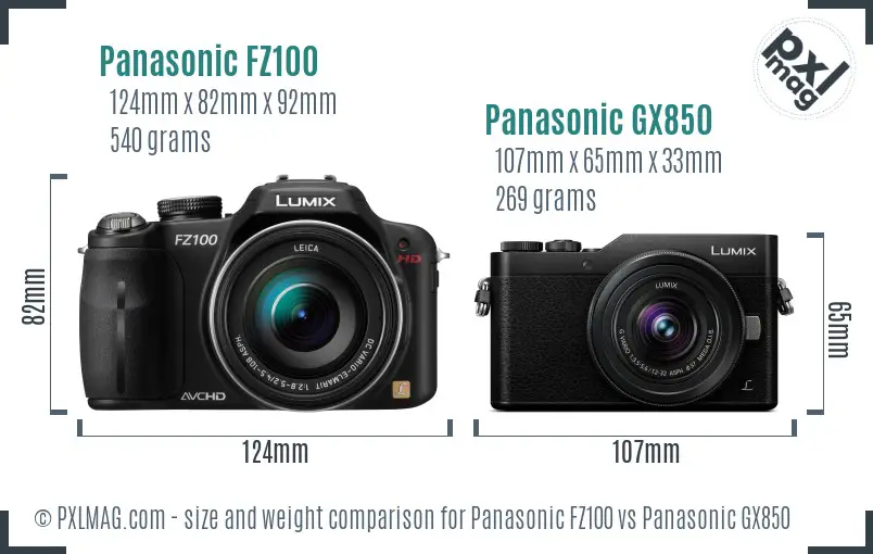 Panasonic FZ100 vs Panasonic GX850 size comparison