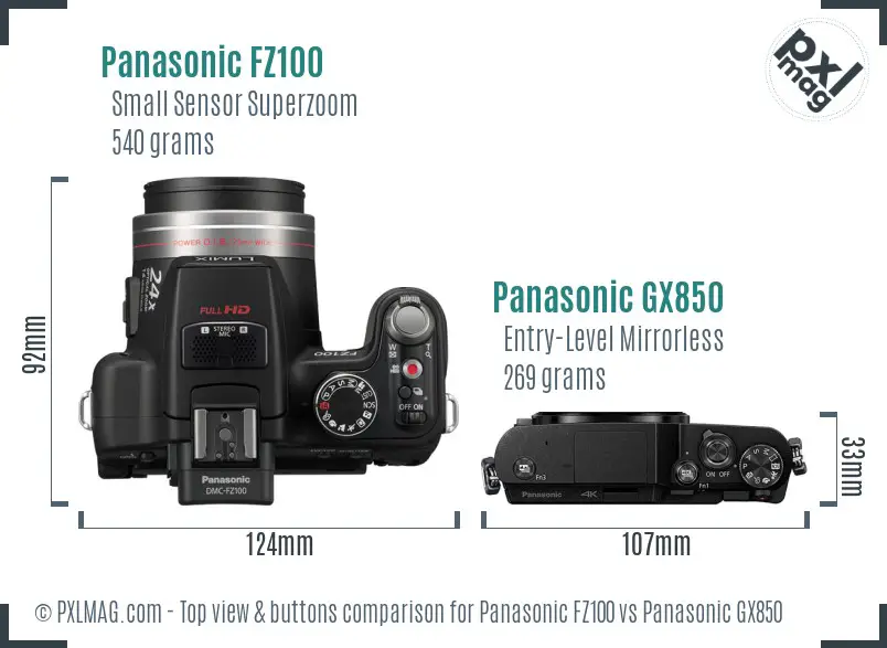 Panasonic FZ100 vs Panasonic GX850 top view buttons comparison