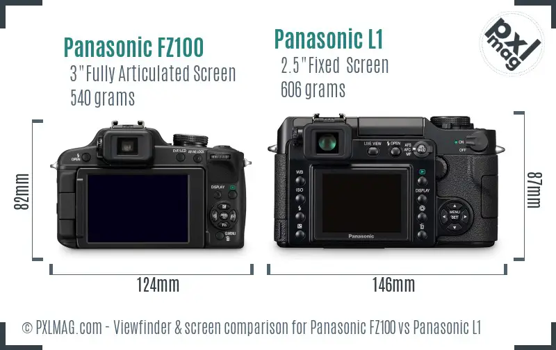 Panasonic FZ100 vs Panasonic L1 Screen and Viewfinder comparison