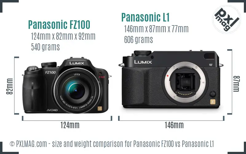 Panasonic FZ100 vs Panasonic L1 size comparison