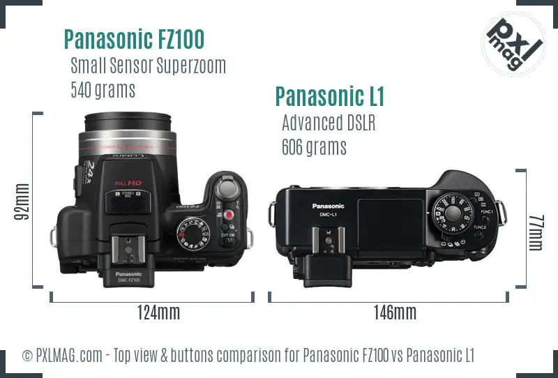 Panasonic FZ100 vs Panasonic L1 top view buttons comparison