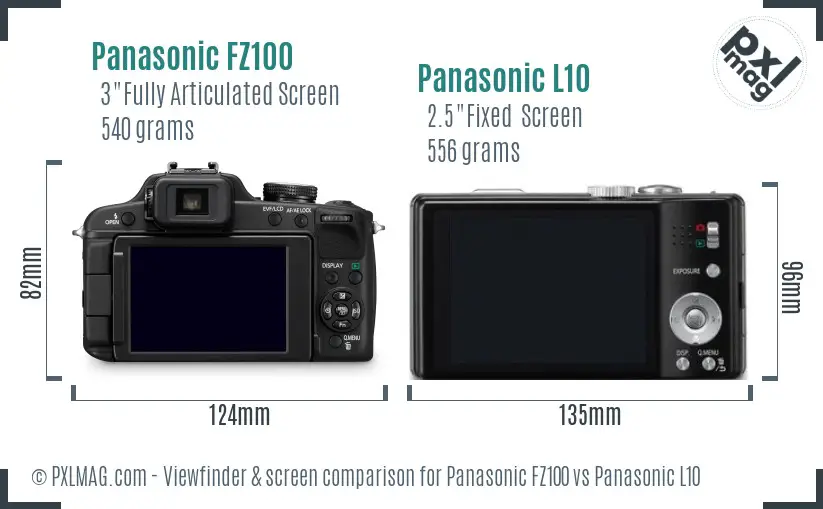 Panasonic FZ100 vs Panasonic L10 Screen and Viewfinder comparison