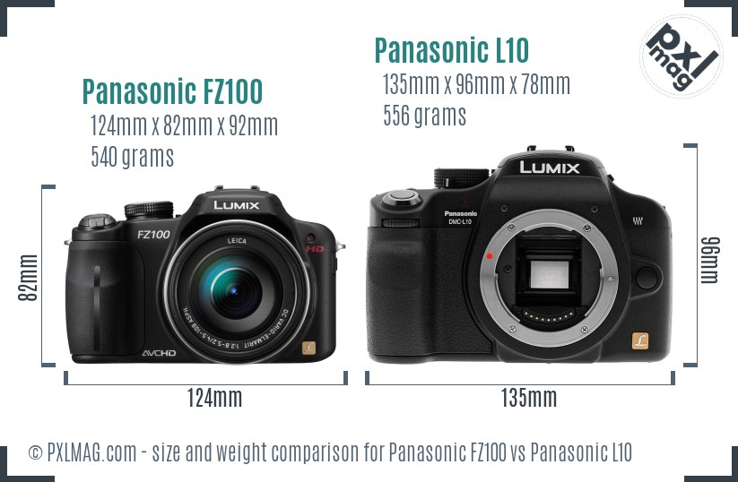 Panasonic FZ100 vs Panasonic L10 size comparison