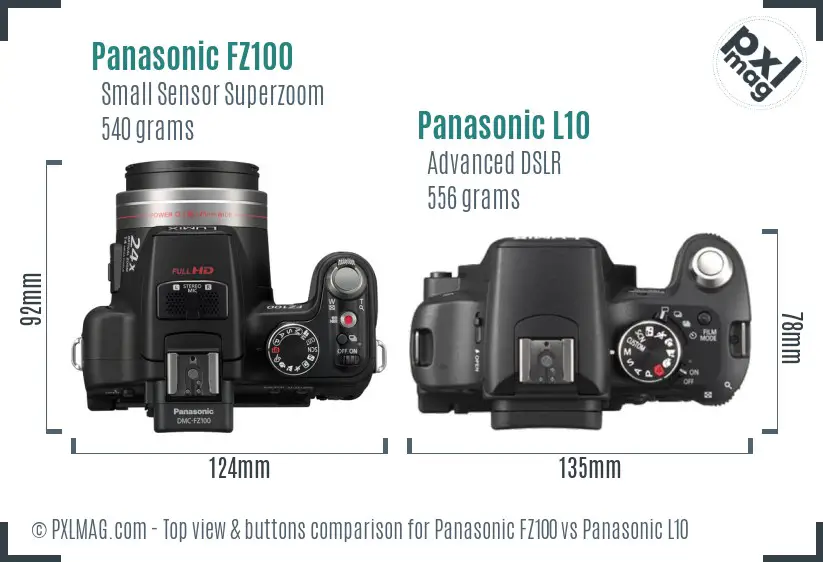 Panasonic FZ100 vs Panasonic L10 top view buttons comparison