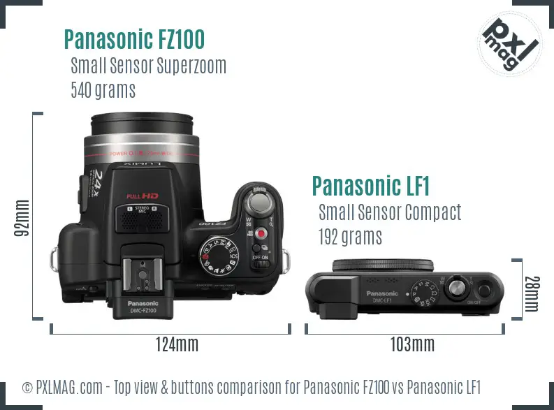 Panasonic FZ100 vs Panasonic LF1 top view buttons comparison