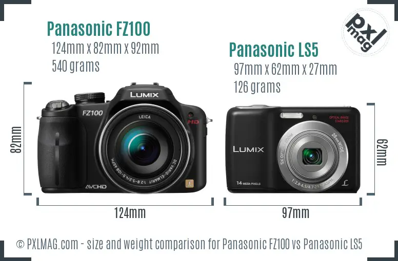 Panasonic FZ100 vs Panasonic LS5 size comparison