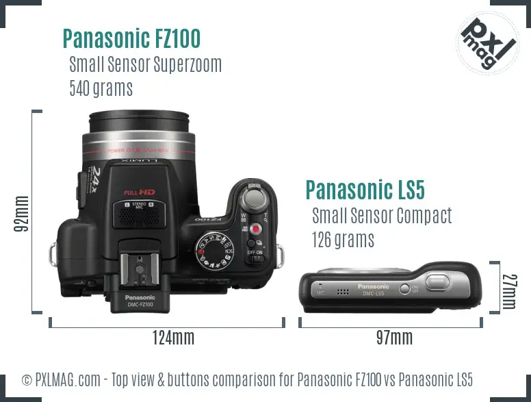 Panasonic FZ100 vs Panasonic LS5 top view buttons comparison
