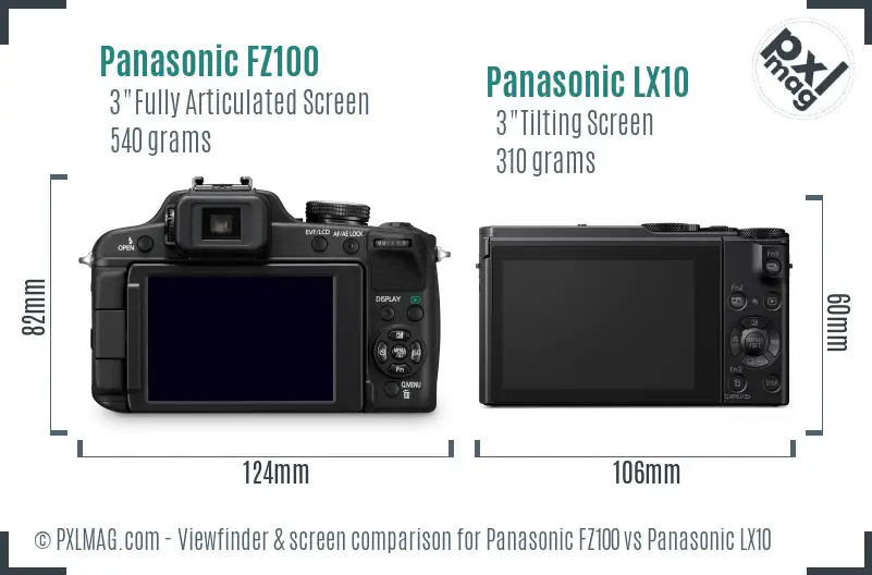 Panasonic FZ100 vs Panasonic LX10 Screen and Viewfinder comparison