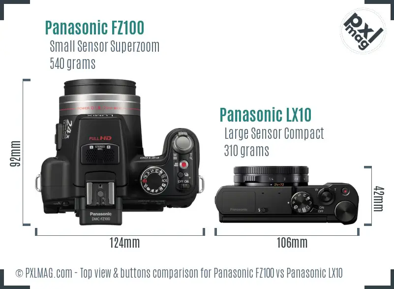 Panasonic FZ100 vs Panasonic LX10 top view buttons comparison