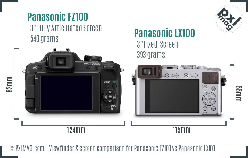 Panasonic FZ100 vs Panasonic LX100 Screen and Viewfinder comparison