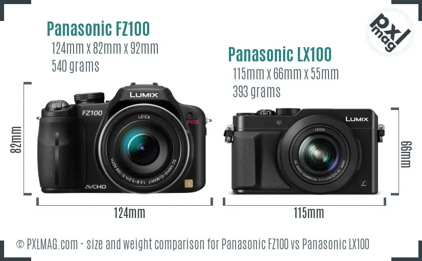 Panasonic FZ100 vs Panasonic LX100 size comparison