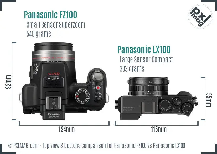 Panasonic FZ100 vs Panasonic LX100 top view buttons comparison