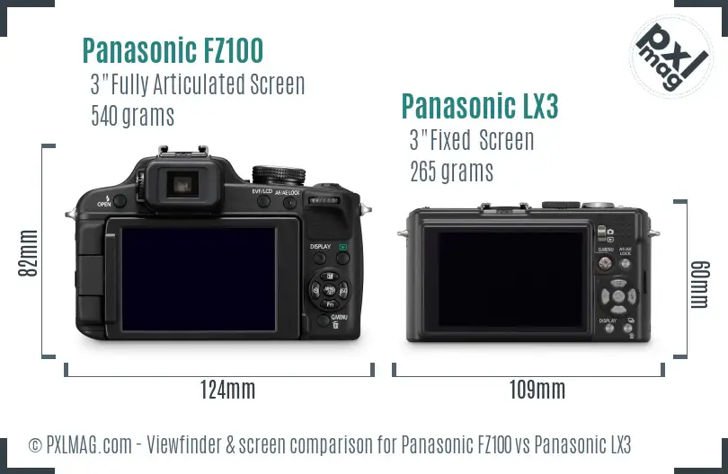 Panasonic FZ100 vs Panasonic LX3 Screen and Viewfinder comparison