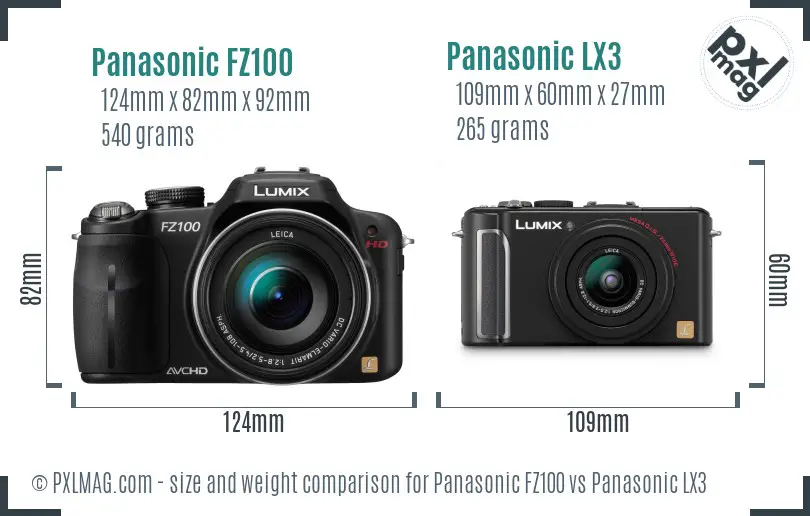 Panasonic FZ100 vs Panasonic LX3 size comparison