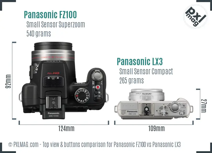 Panasonic FZ100 vs Panasonic LX3 top view buttons comparison