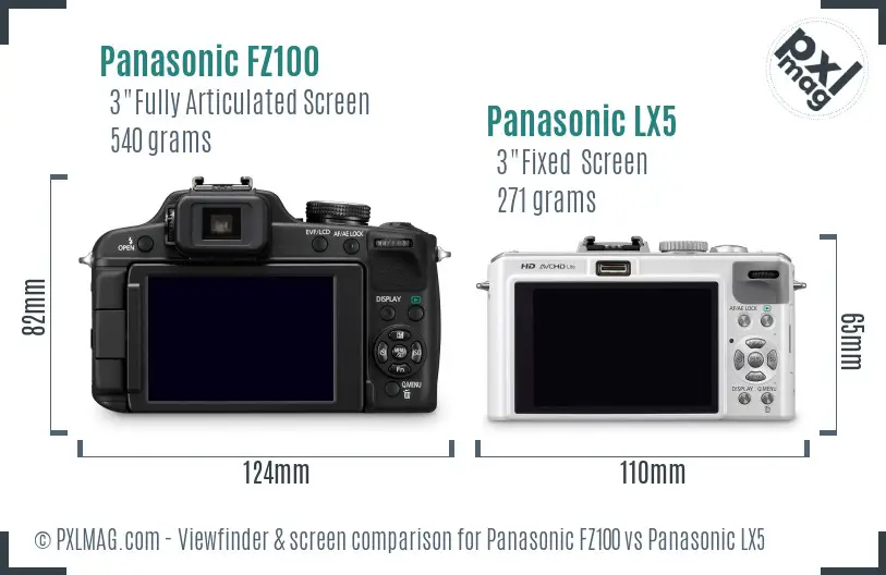 Panasonic FZ100 vs Panasonic LX5 Screen and Viewfinder comparison