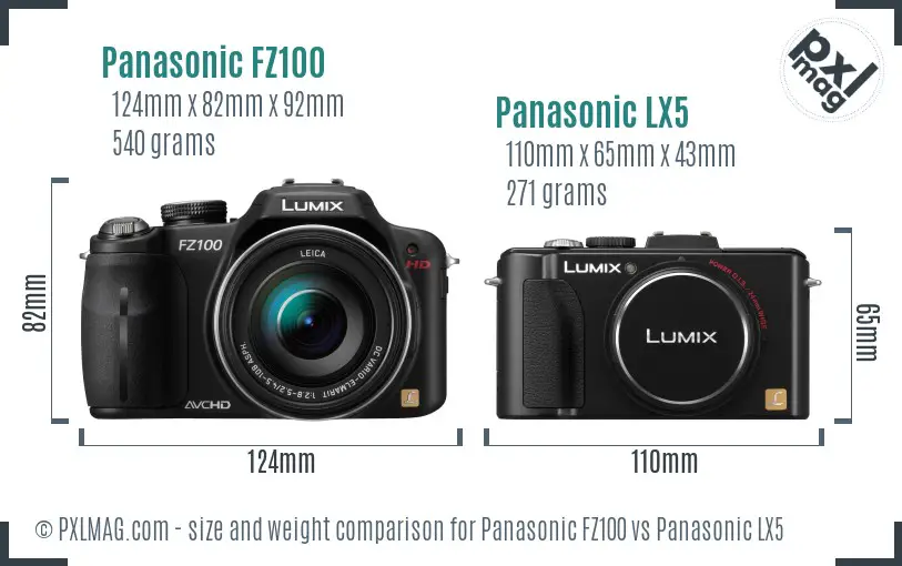 Panasonic FZ100 vs Panasonic LX5 size comparison