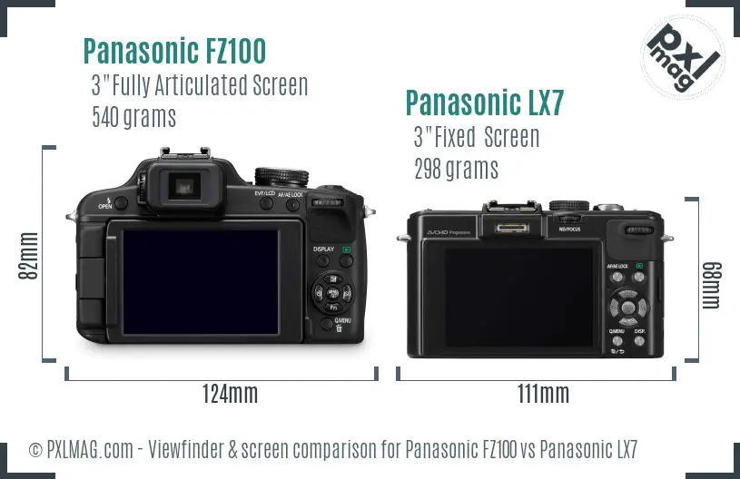 Panasonic FZ100 vs Panasonic LX7 Screen and Viewfinder comparison