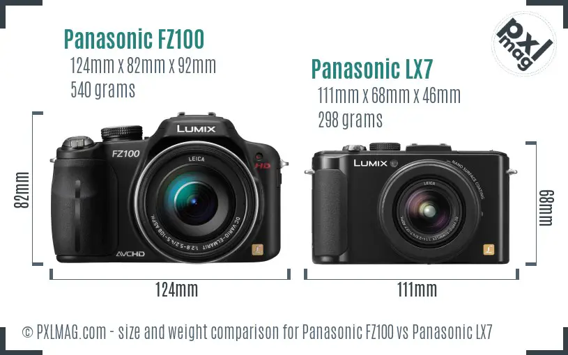 Panasonic FZ100 vs Panasonic LX7 size comparison