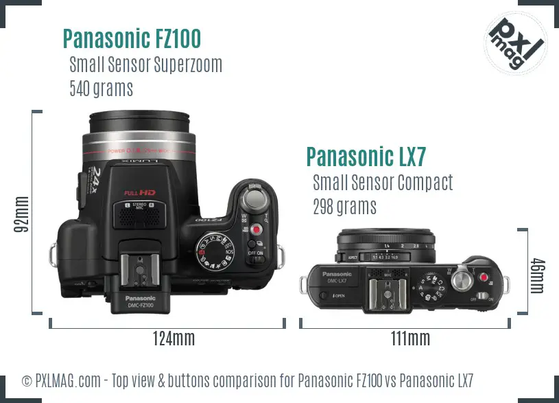 Panasonic FZ100 vs Panasonic LX7 top view buttons comparison