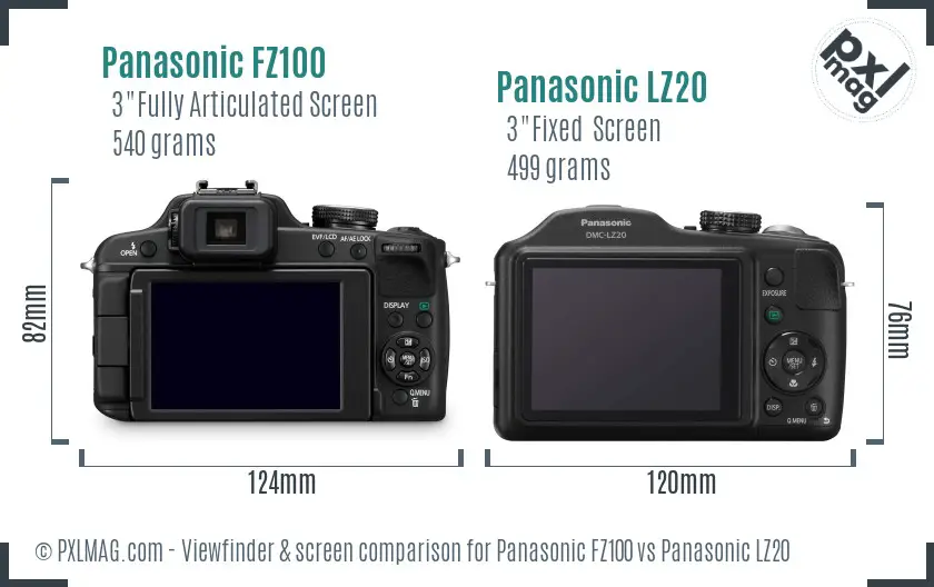 Panasonic FZ100 vs Panasonic LZ20 Screen and Viewfinder comparison