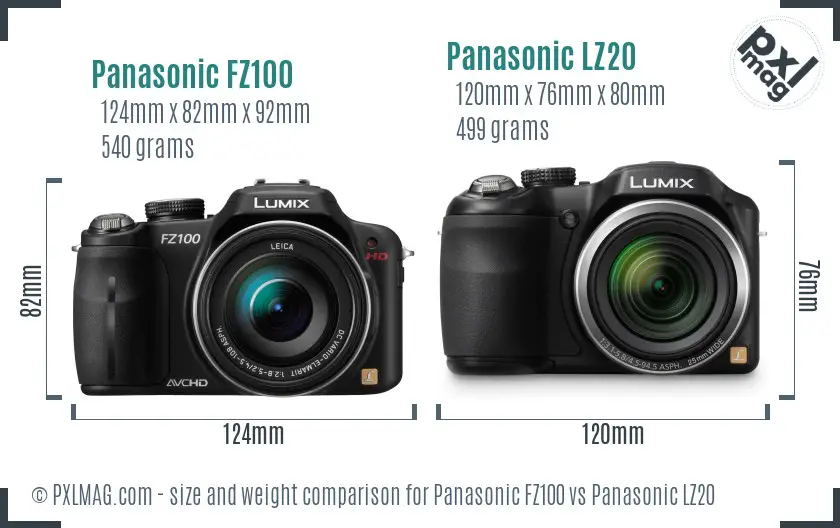 Panasonic FZ100 vs Panasonic LZ20 size comparison