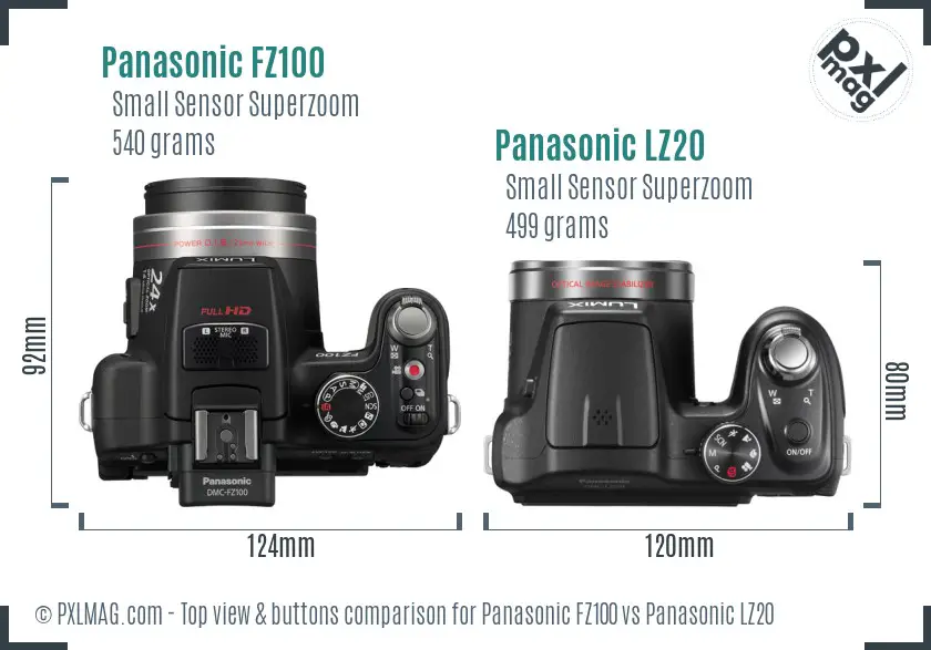 Panasonic FZ100 vs Panasonic LZ20 top view buttons comparison