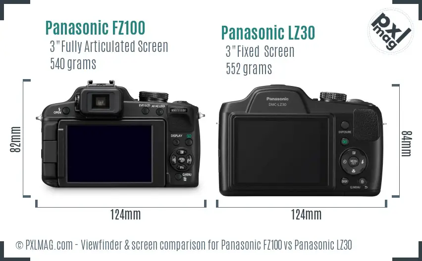 Panasonic FZ100 vs Panasonic LZ30 Screen and Viewfinder comparison