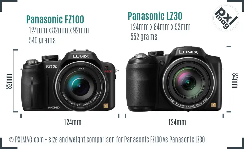 Panasonic FZ100 vs Panasonic LZ30 size comparison