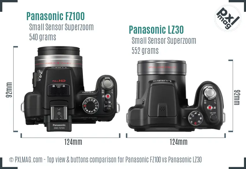Panasonic FZ100 vs Panasonic LZ30 top view buttons comparison