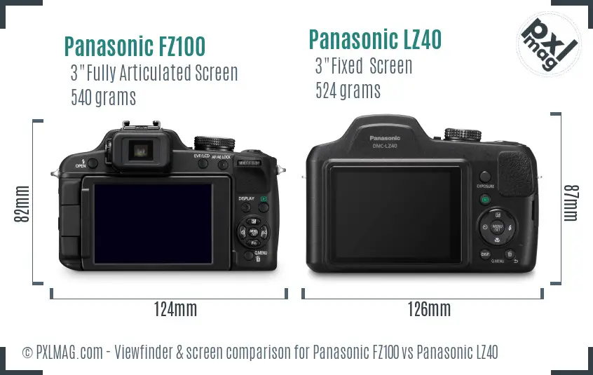 Panasonic FZ100 vs Panasonic LZ40 Screen and Viewfinder comparison