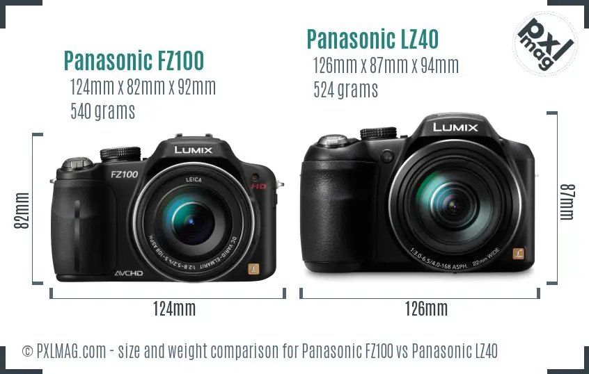 Panasonic FZ100 vs Panasonic LZ40 size comparison