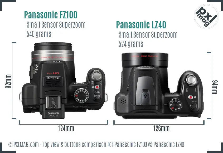 Panasonic FZ100 vs Panasonic LZ40 top view buttons comparison