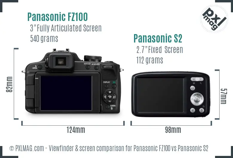 Panasonic FZ100 vs Panasonic S2 Screen and Viewfinder comparison