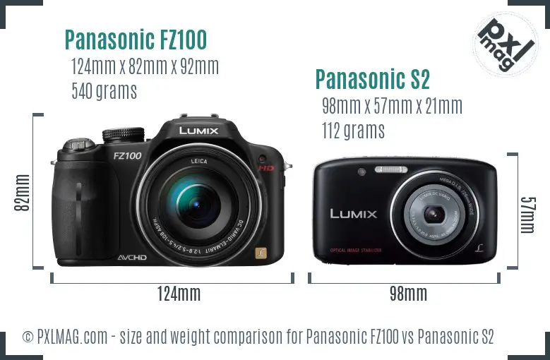 Panasonic FZ100 vs Panasonic S2 size comparison