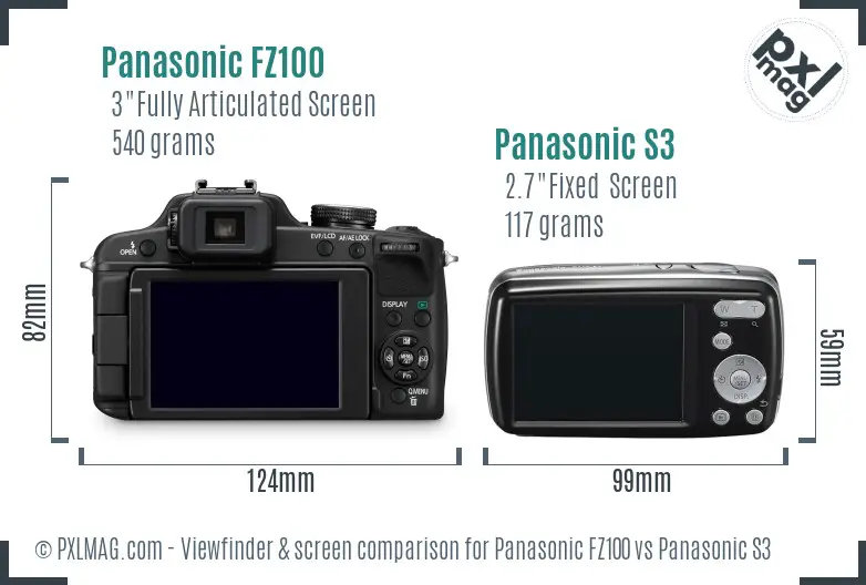 Panasonic FZ100 vs Panasonic S3 Screen and Viewfinder comparison