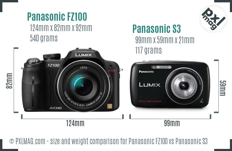 Panasonic FZ100 vs Panasonic S3 size comparison