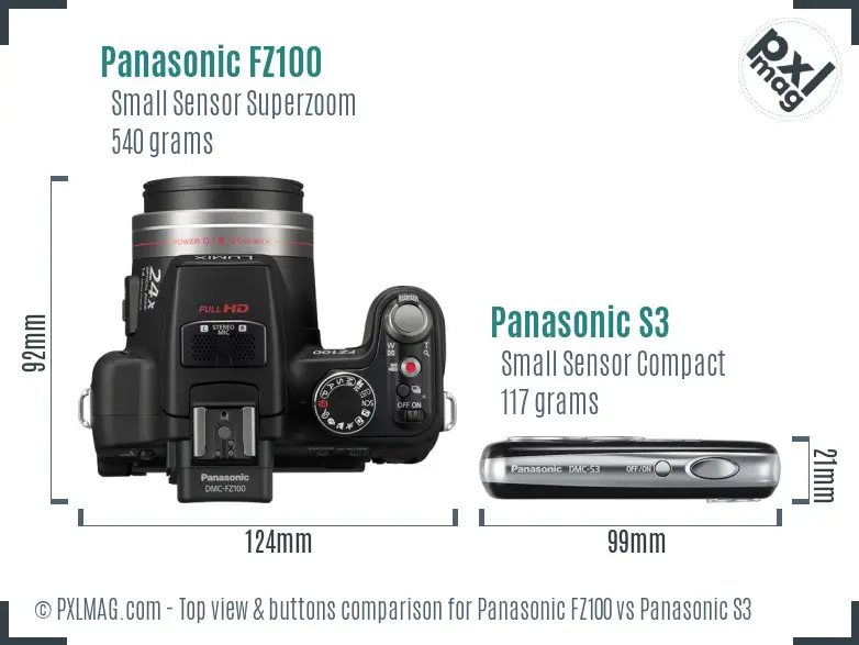 Panasonic FZ100 vs Panasonic S3 top view buttons comparison