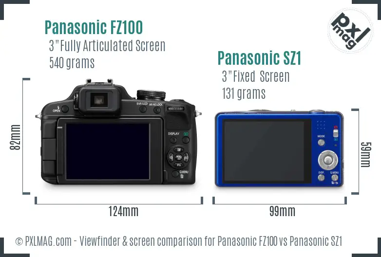 Panasonic FZ100 vs Panasonic SZ1 Screen and Viewfinder comparison