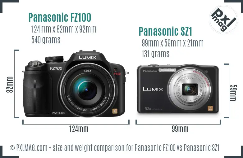 Panasonic FZ100 vs Panasonic SZ1 size comparison