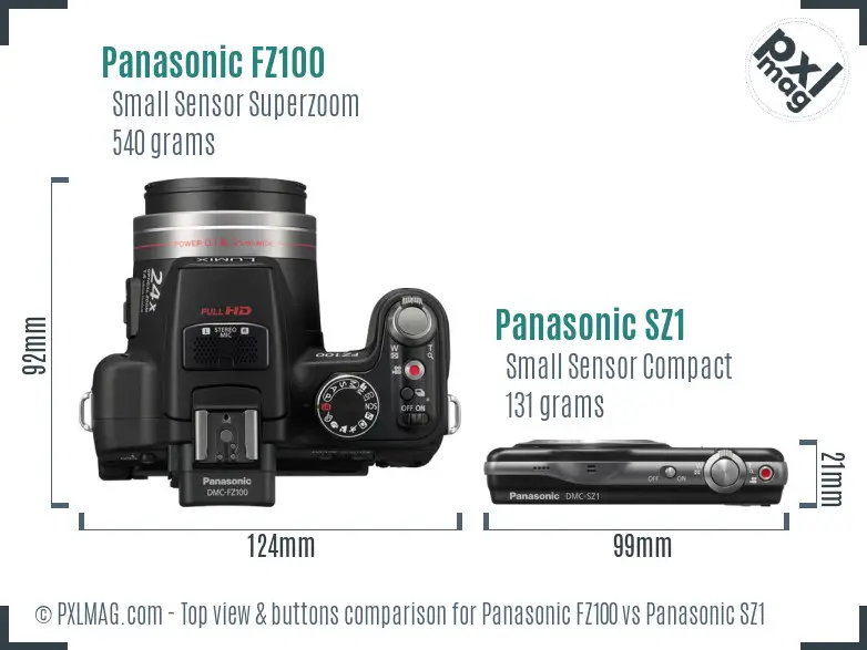 Panasonic FZ100 vs Panasonic SZ1 top view buttons comparison