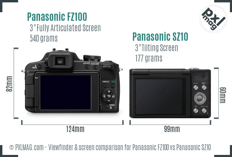 Panasonic FZ100 vs Panasonic SZ10 Screen and Viewfinder comparison